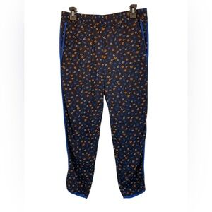 Madewell Black Floral Track Pants with Blue Trim size S